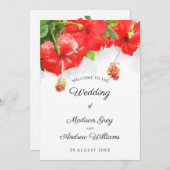 Menu Mariage d'art Exotique Rouge Hibiscus (Devant / Derrière)