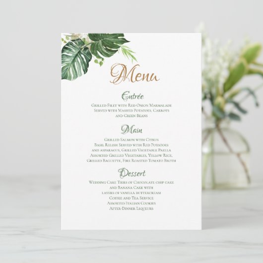 Menu Mariage d'art Feuille Géométrique Tropical Green P (Debout devant)
