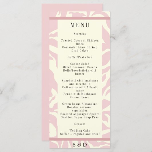 Menu Mariage d'art moderne rose et blanc Matisse (Devant / Derrière)