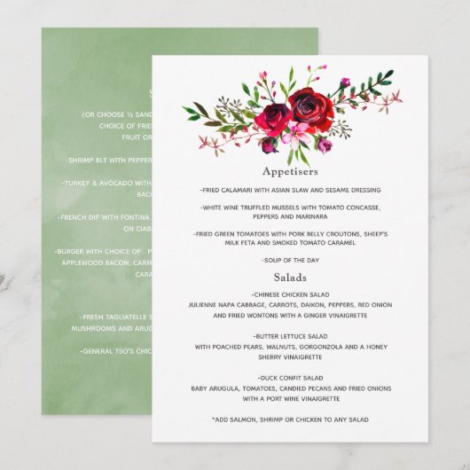 Menu Mariage d'automne Bourgogne et Blush (Devant / Derrière)