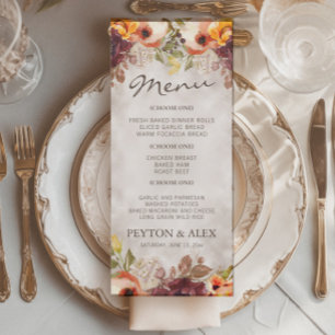 Menu Mariage d'automne floral bordeaux orange
