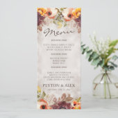 Menu Mariage d'automne floral bordeaux orange  (Debout devant)