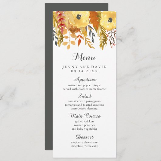 Menu Mariage de automne aquarelle (Devant / Derrière)