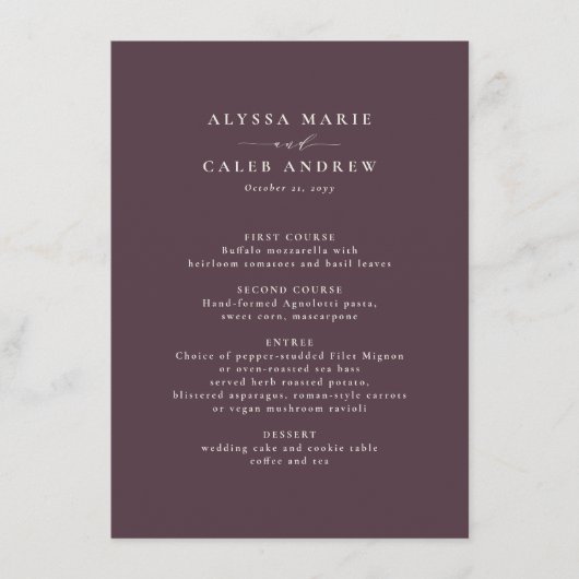 Menu Mariage de automne automne prune simple élégant (Devant)