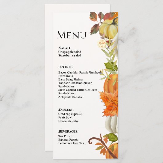 Menu Mariage de automne Citrouille feuilles d'automne m (Devant / Derrière)