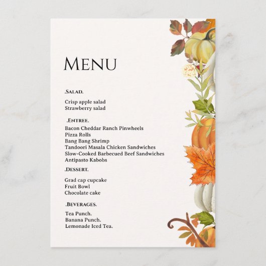 Menu Mariage de automne Citrouille feuilles d'automne m (Devant)