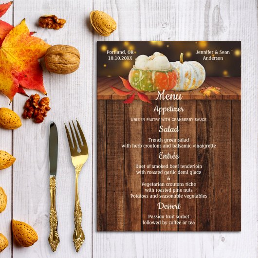 Menu Mariage de automne citrouille ou Thanksgiving