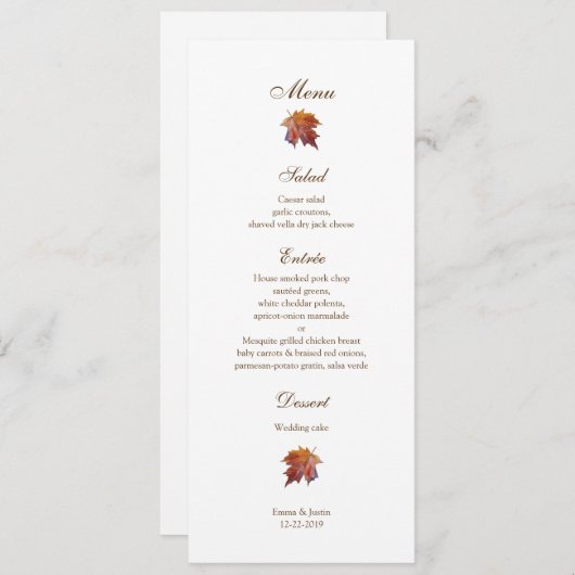 Menu Mariage de automne de feuille de chute d'aquarelle (Devant / Derrière)
