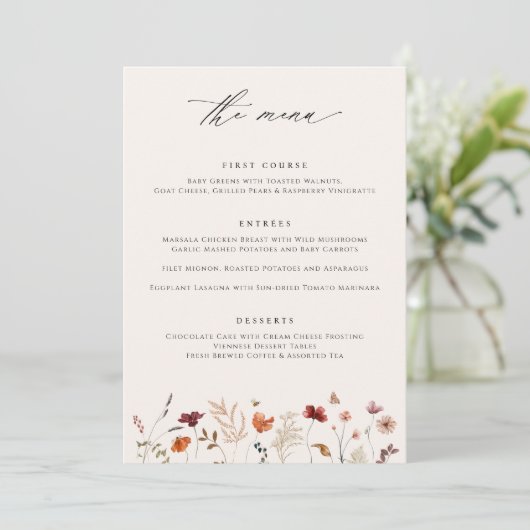 Menu Mariage de automne Fleur sauvage Boho (Debout devant)