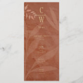 Menu Mariage de automne moderne Feuilles d'or en terre  (Devant)