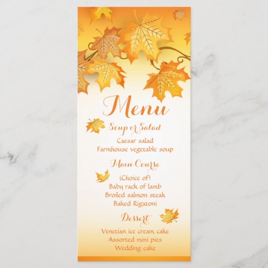Menu mariage de automne Orange Feuilles d'automne (Devant)