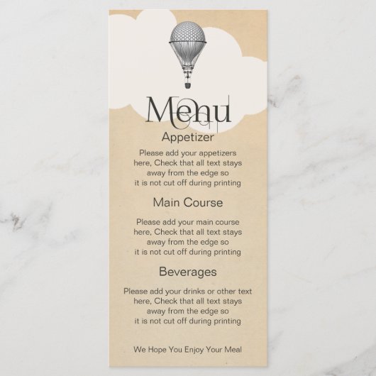 Menu Mariage de ballon à vapeur à air chaud (Devant)