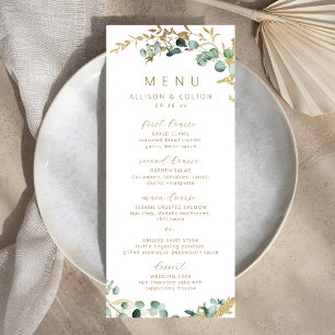 Menu Mariage de boho d'or de l'eucalyptus rustique