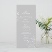 Menu Mariage de Boho Floral à Coin Blanc Argent (Debout devant)