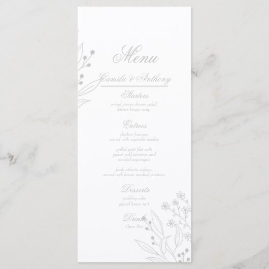 Menu Mariage de Boho Floral Corner Argent (Devant)