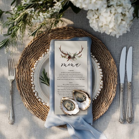 Menu mariage de bois de cerf et de fleurs rustique