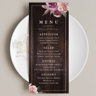 Menu Mariage de bois rustique mauve et mûrier