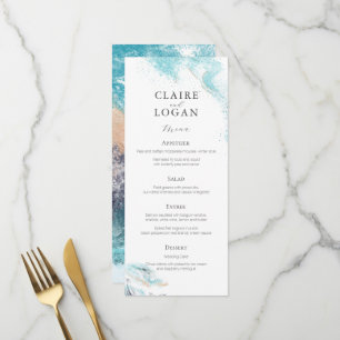 Menu Mariage de bord de mer aux vagues bleues éclabouss