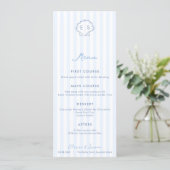 Menu Mariage de bord de mer bleu et blanc Monogram Seas (Debout devant)