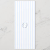 Menu Mariage de bord de mer bleu et blanc Monogram Seas (Dos)
