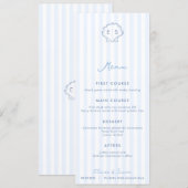 Menu Mariage de bord de mer bleu et blanc Monogram Seas (Devant / Derrière)