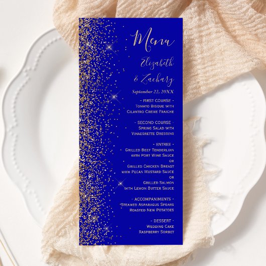 Menu Mariage de bord Royal Blue Gold Parties scintillan