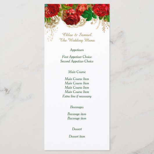 Menu Mariage de bordure Roses rouges (Devant)