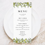 Menu Mariage de branche Olive moderne<br><div class="desc">Collection design de branches d'olivier,  idéal pour un mariage viticole simple et chic. Cette suite de papeterie originale est à la fois classique et élégant. Couleurs entièrement personnalisables : vous pouvez facilement changer la couleur du texte et l'arrière - plan à votre goût.</div>