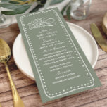 Menu Mariage de cadre à motif floral vert Sage<br><div class="desc">Motif de trait floral par rapport à l'arrière - plan vert Sage. Texte blanc et cadre dessiné main.</div>