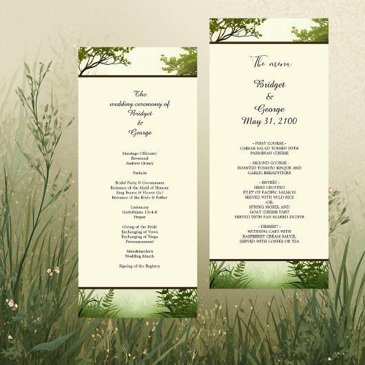 menu mariage de cadre arboré rustique