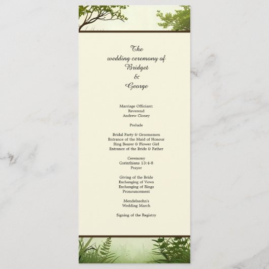 menu mariage de cadre arboré rustique (Dos)