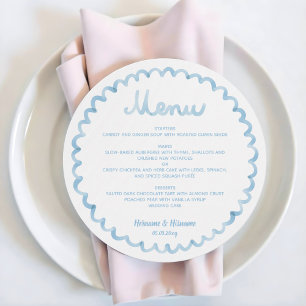Menu Mariage de cadre bleu blanc arrondi