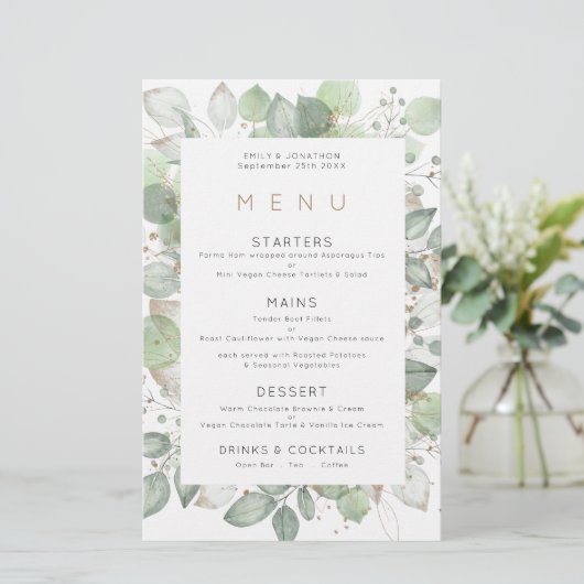 Menu Mariage de cadre de feuillage vert budget (Debout devant)
