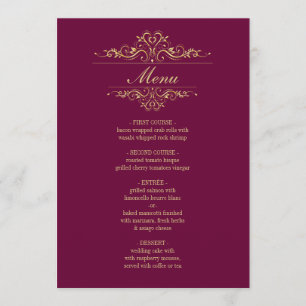Menu mariage de cadre doré et élégant de Bourgogne