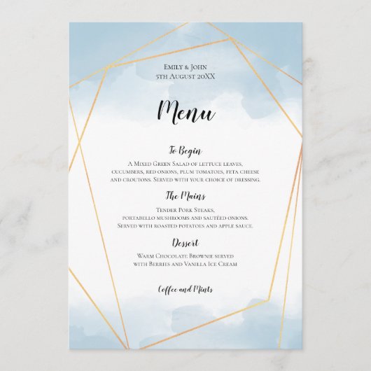 Menu Mariage de cadre géométrique bleu clair Aquarelle  (Devant)