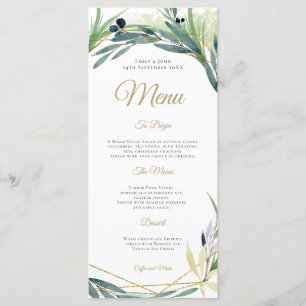 Menu Mariage de cadre géométrique feuille d'olive aquar