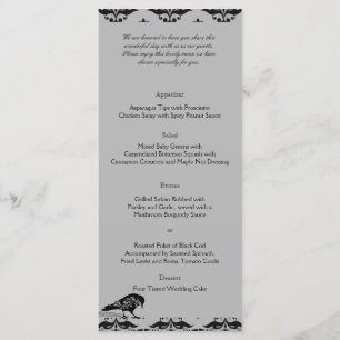 Menu Mariage de cadre gothique corbeau noir