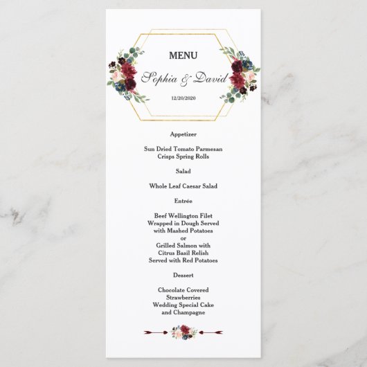 Menu Mariage de cadre Hexagon Hexagon Floral Bourg (Devant)