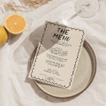 Menu Mariage de cadre rétro à main moderne dessiné<br><div class="desc">Un menu coloré rétro et moderne,  noir et blanc mariage pour le dîner. Ce qui présente le design modèle chic de crémeux laiteux arrière - plan et de la typographie manuscrite noire. Avec cadre ondulé à main. Un Parfait et assorti à toute la suite.</div>