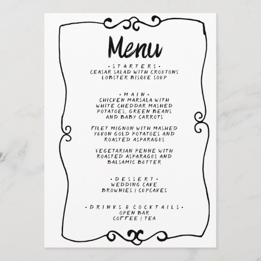 Menu Mariage de cadre rétro original écrit à la main mo (Devant)
