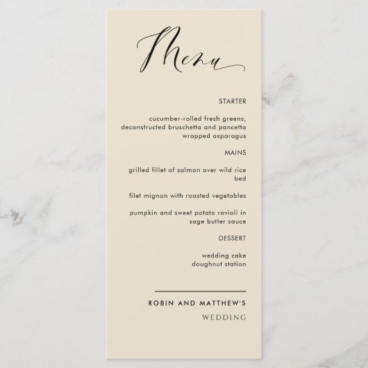 Menu Mariage de calligraphie beige / Réception (Devant)