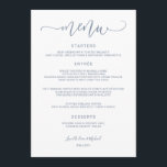 Menu Mariage de calligraphie de rebond Tourbillonnant (<br><div class="desc">Tourbillonnant Bouncy Calligraphy Mariage Menu (Dusty Blue) : Ce beau menu mariage présente un script de calligraphie bleu roux et tourbillonnant en haut. Le dos a une texture en bois que vous pouvez faire pivoter, changer la couleur de base ou supprimer totalement si vous le souhaitez. Modifiez le texte et...</div>
