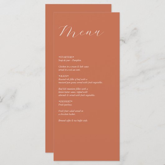 Menu Mariage de calligraphie de script élégant en terre (Devant / Derrière)
