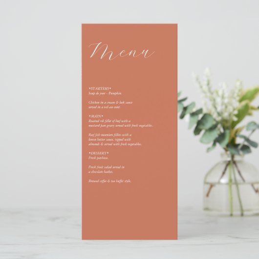 Menu Mariage de calligraphie de script élégant en terre (Debout devant)