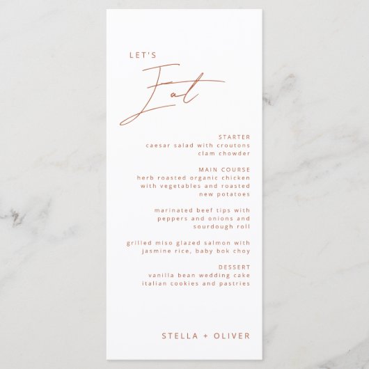 Menu Mariage de calligraphie en terre cuite rustique mo (Devant)