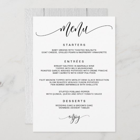 Menu Mariage de calligraphie moderne (Devant / Derrière)