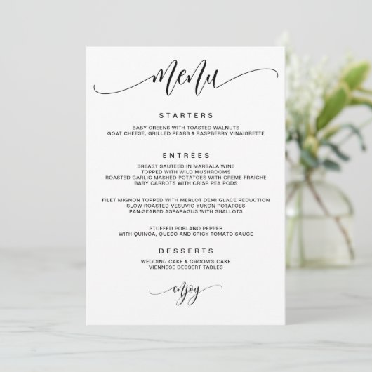Menu Mariage de calligraphie moderne (Debout devant)