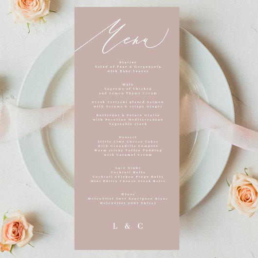 Menu Mariage de calligraphie moderne moderne rose