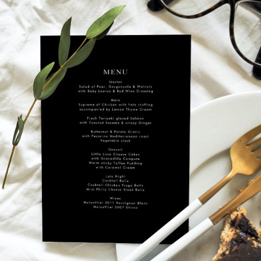 Menu Mariage de calligraphie moderne simple noir et bla