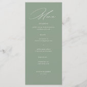 Menu Mariage de calligraphie moderne vert sauge blanc (Devant)